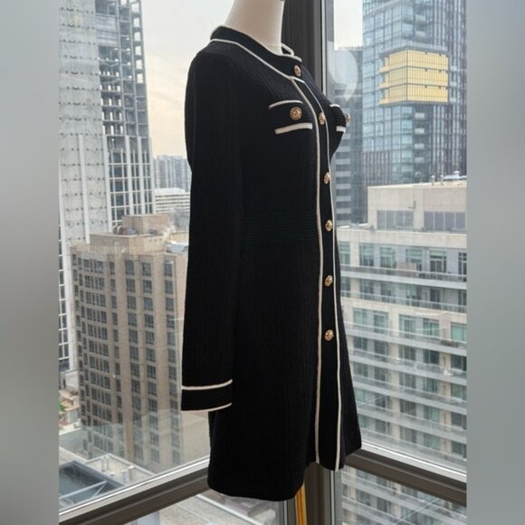 🆕 KARL LAGERFELD 🧿 NWT Classic Long Sleeve Button Up Jacquard Mini Dress, Sz M - Picture 4 of 16